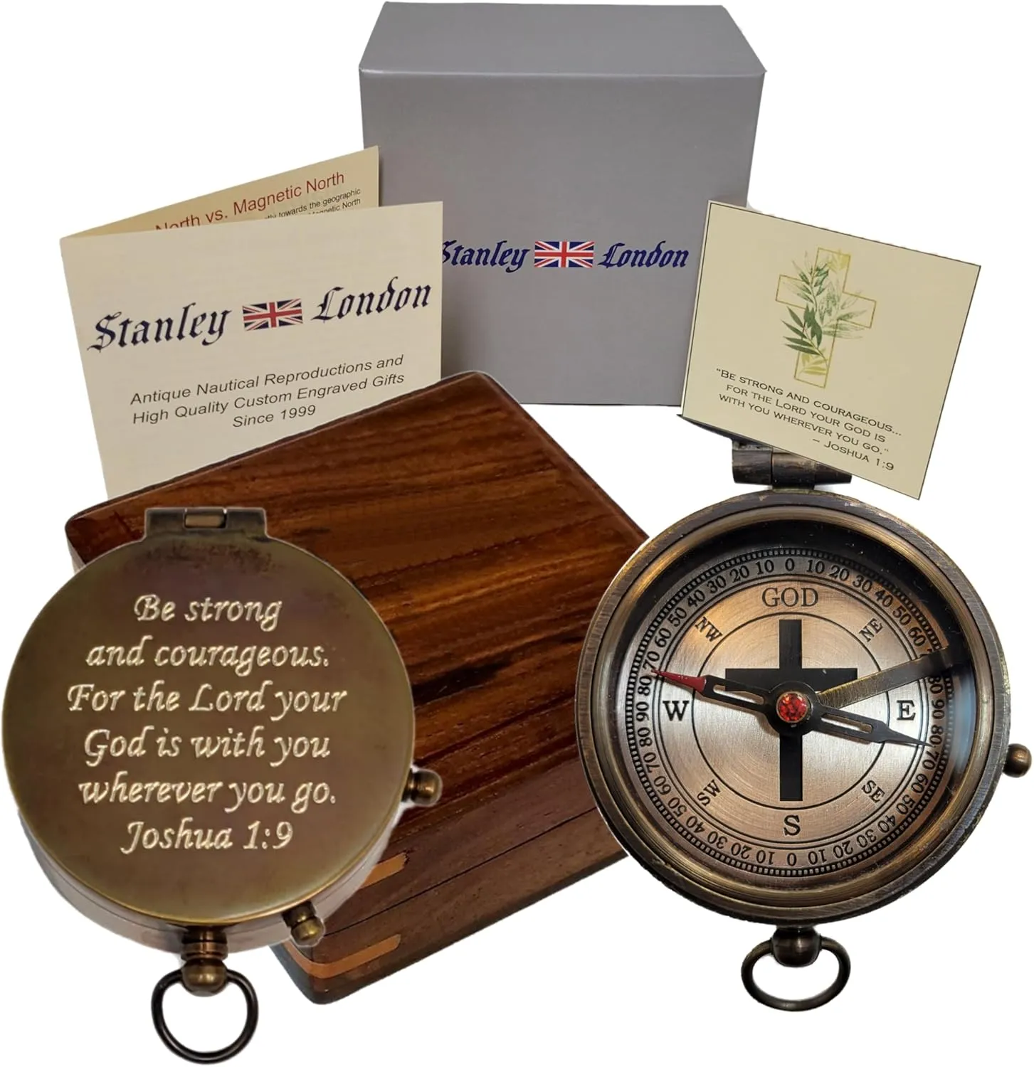 Personalized Engraved Compass Gift for Baptism, Confirmation | Proverbs 3:5-6 Trust in The Lord | Joshua 1:9 Be Strong and Courageous | Gift Box and Greeting Card Included