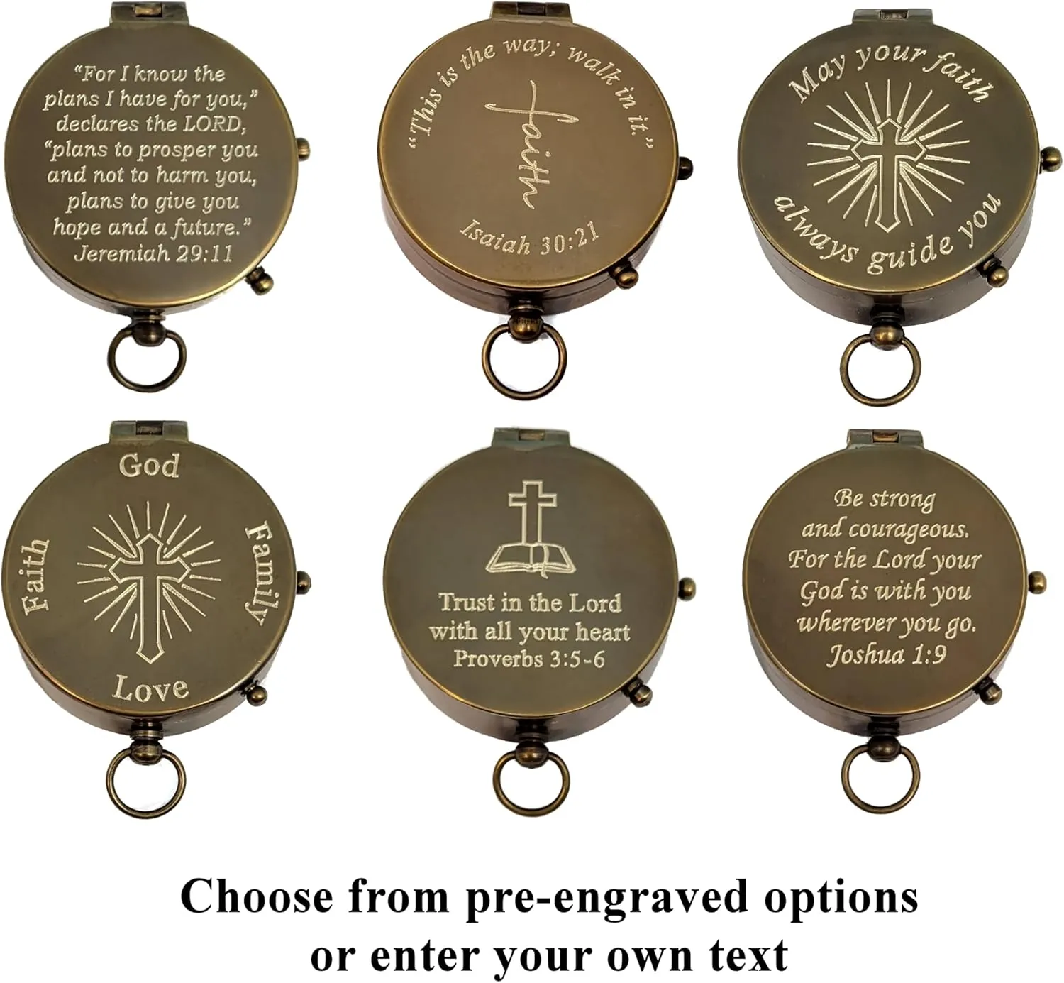 Personalized Engraved Compass Gift for Baptism, Confirmation | Proverbs 3:5-6 Trust in The Lord | Joshua 1:9 Be Strong and Courageous | Gift Box and Greeting Card Included