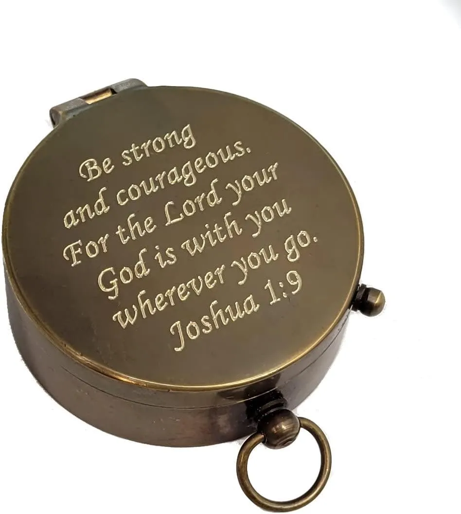 Personalized Engraved Compass Gift for Baptism, Confirmation | Proverbs 3:5-6 Trust in The Lord | Joshua 1:9 Be Strong and Courageous | Gift Box and Greeting Card Included