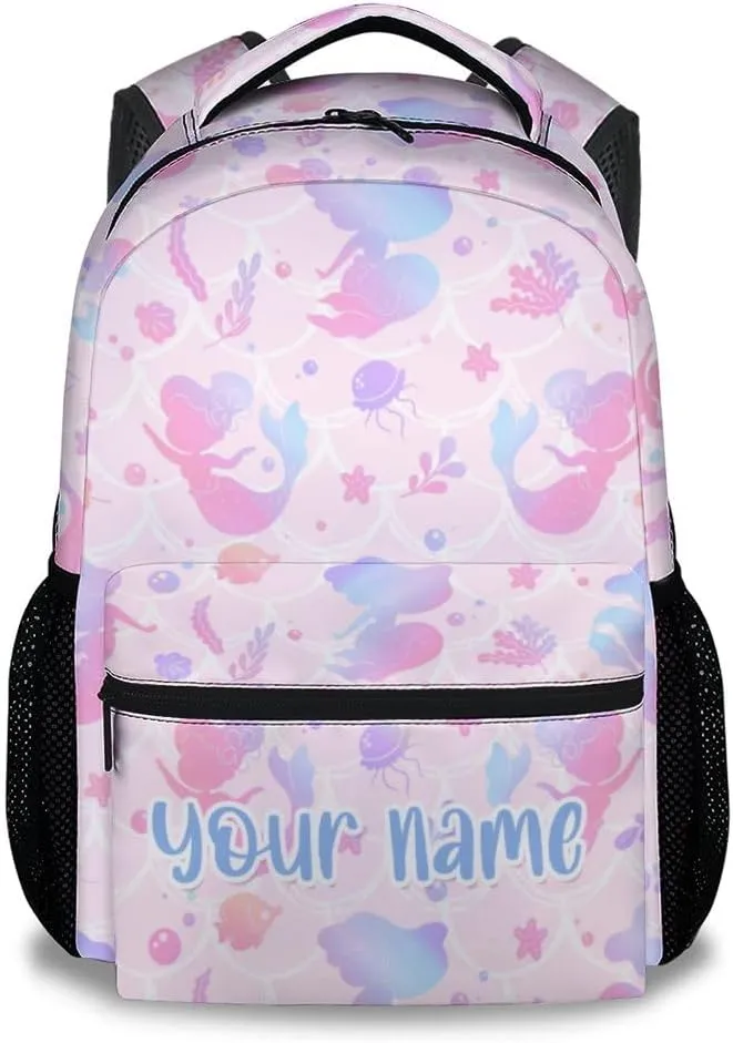 Personalized School Backpack for Girls - 17 Inch Large Capacity Aesthetic Kid Backpack - Pink Durable Mermaid Bookbag for School, Travel and Camp