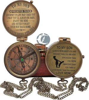 Personalized Son Gifts Compass with Leather Case Mom to Son Gifts – to My Son Love Mom – Mother to Son Gifts - Son Graduation Gifts, Son Birthday Gifts, Son Wedding Gifts