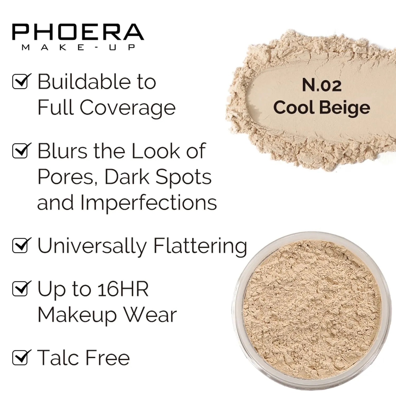 PHOERA Foundation, PHOERA Contour Palette,Shades with Highlighter & Bronzer & Blush,Up to 24 Hour Fresh Wear,PHOERA Concealer Primer Powder (102  #002 Contour/Nude #002)