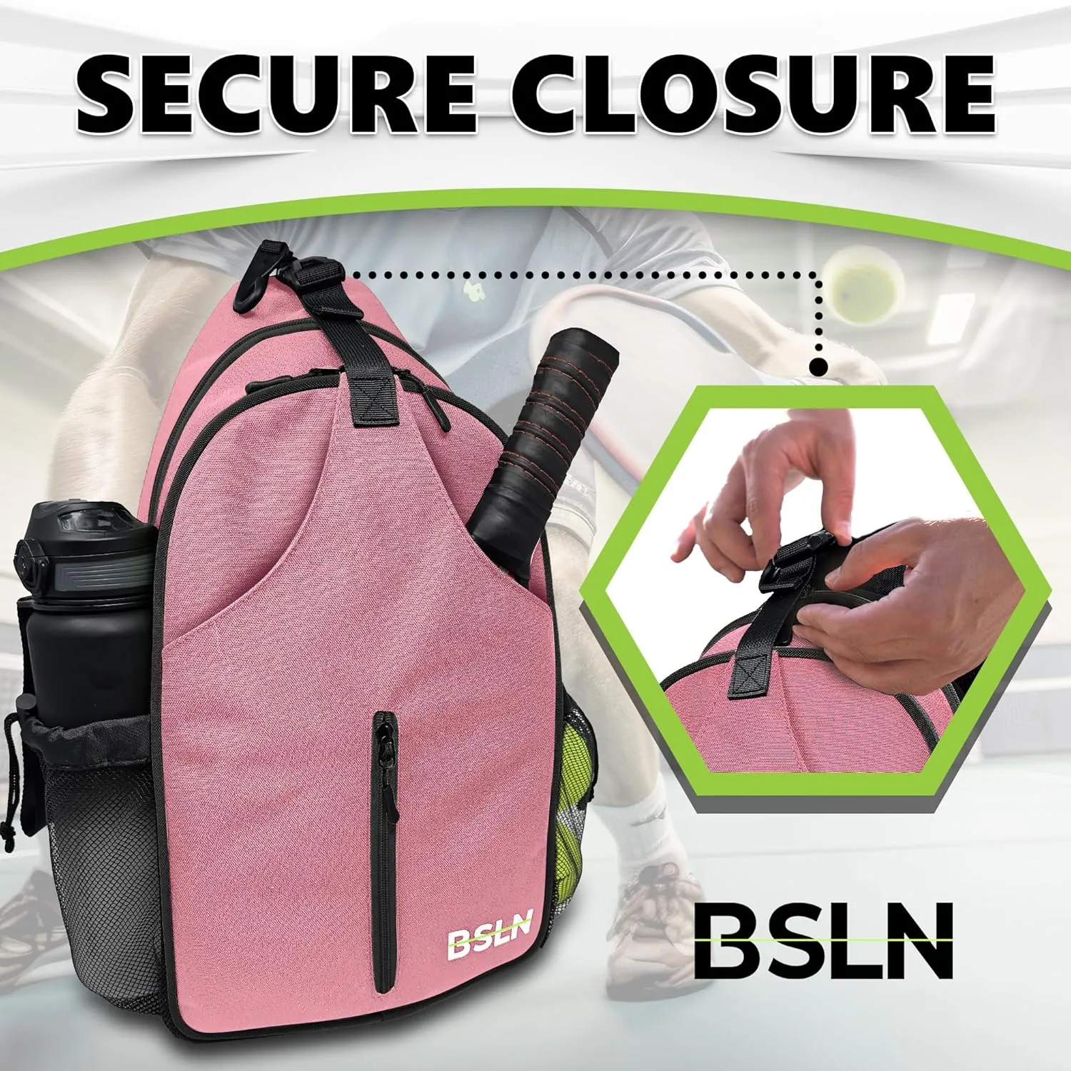 Pickleball Bag - Pickleball Bags for Women Men, Crossbody Sports Backpack – Adjustable Sling Bag with Hanging Fence Hook