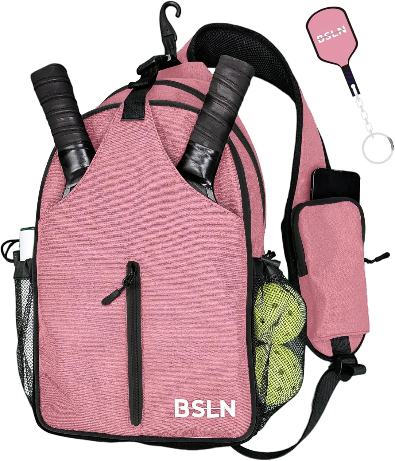 Pickleball Bag - Pickleball Bags for Women Men, Crossbody Sports Backpack – Adjustable Sling Bag with Hanging Fence Hook