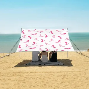 Pink High Heels with Heart Beach Canopy Tent Anti-UV & Wind Resistant, Camping Sun Shelter Easy Setup Portable,Outdoor Shade Tents with Sandbags,Sand Shovels,Ground Pegs & Stability Poles