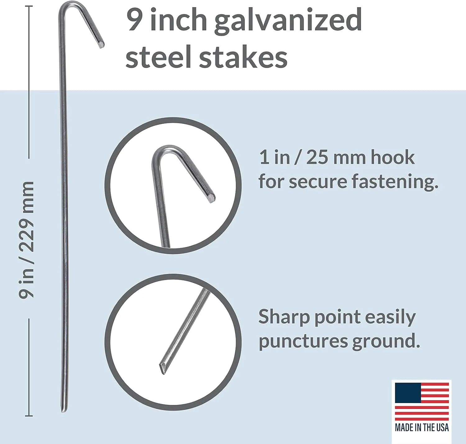 Pinnacle Mercantile 120 Pack Tent Stakes Metal Garden Edging Fence Hooks Pegs Christmas Decoration Stakes Made USA 9 inches Long