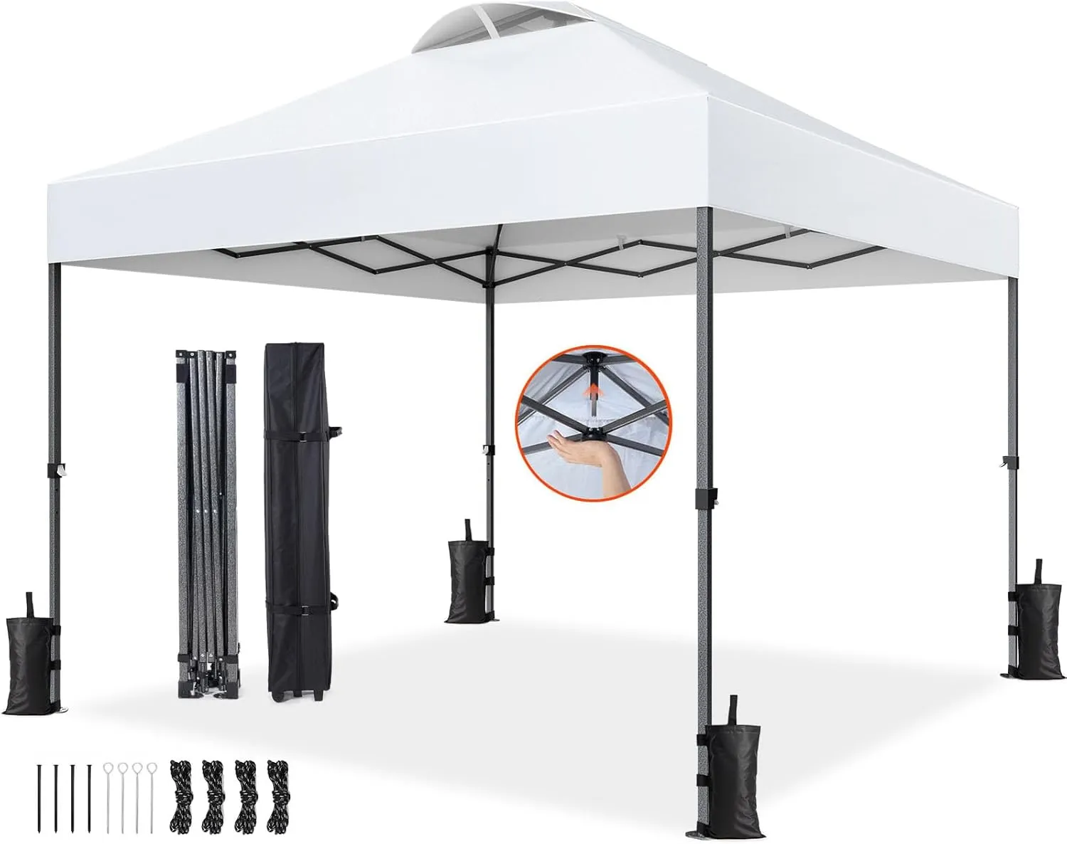 Pipishell Instant Setup Canopy with Carry Bag, 10x10 Outdoor Pop-Up Tent UV-Resistant Waterproof Gazebo for Beach, Camping, and Events - Snow White