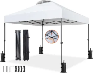 Pipishell Instant Setup Canopy with Carry Bag, 10x10 Outdoor Pop-Up Tent UV-Resistant Waterproof Gazebo for Beach, Camping, and Events - Snow White