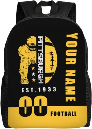Pittsburgh Backpack 17 Inch SchoolBag, Personalized Any Name Number High Capacity Laptop Bag Casual Daypack for Man/Woman/Girl/Boy