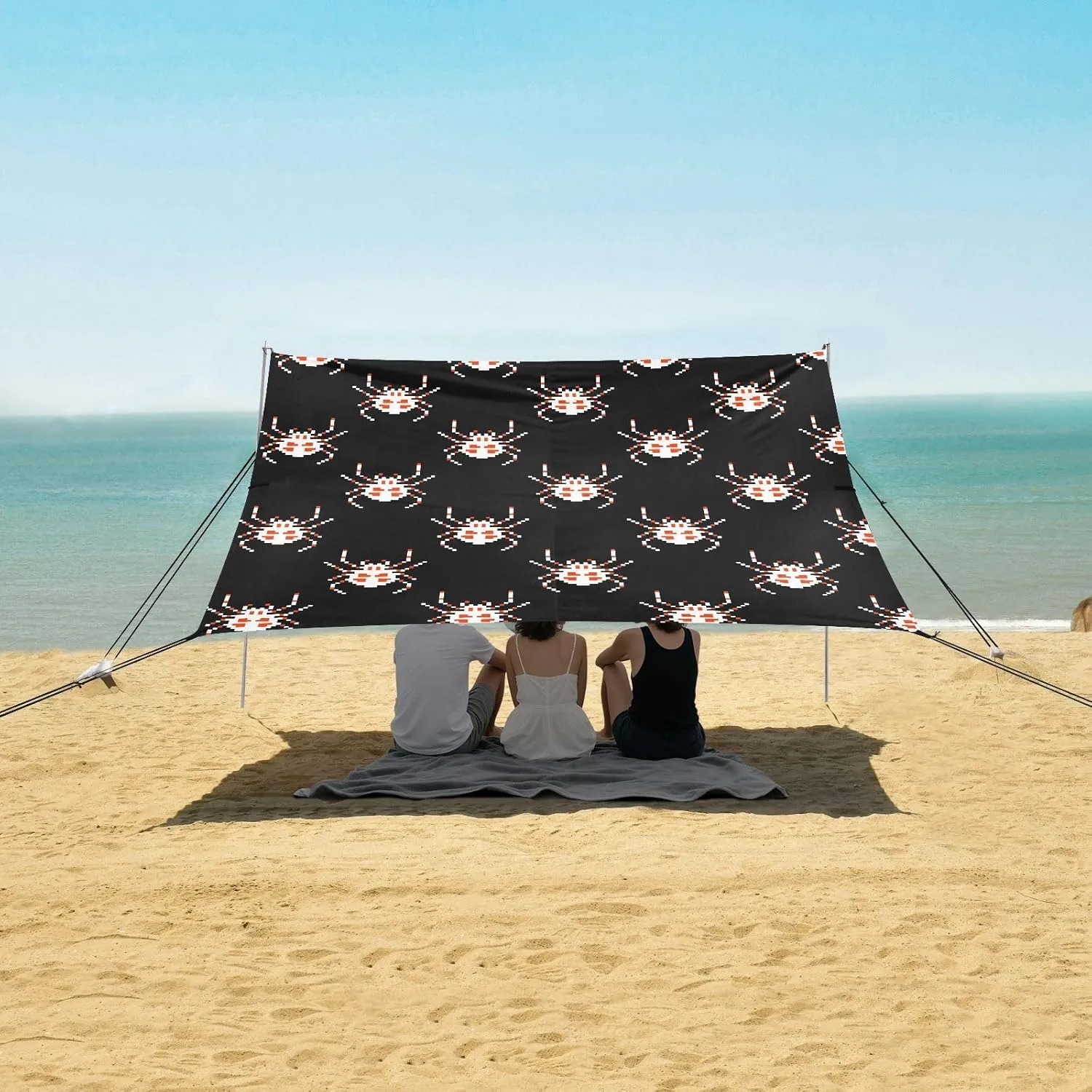 Pixel Cute Spiders Pattern Beach Canopy Tent Anti-UV & Wind Resistant, Camping Sun Shelter Easy Setup Portable,Outdoor Shade Tents with Sandbags,Sand Shovels,Ground Pegs & Stability Poles