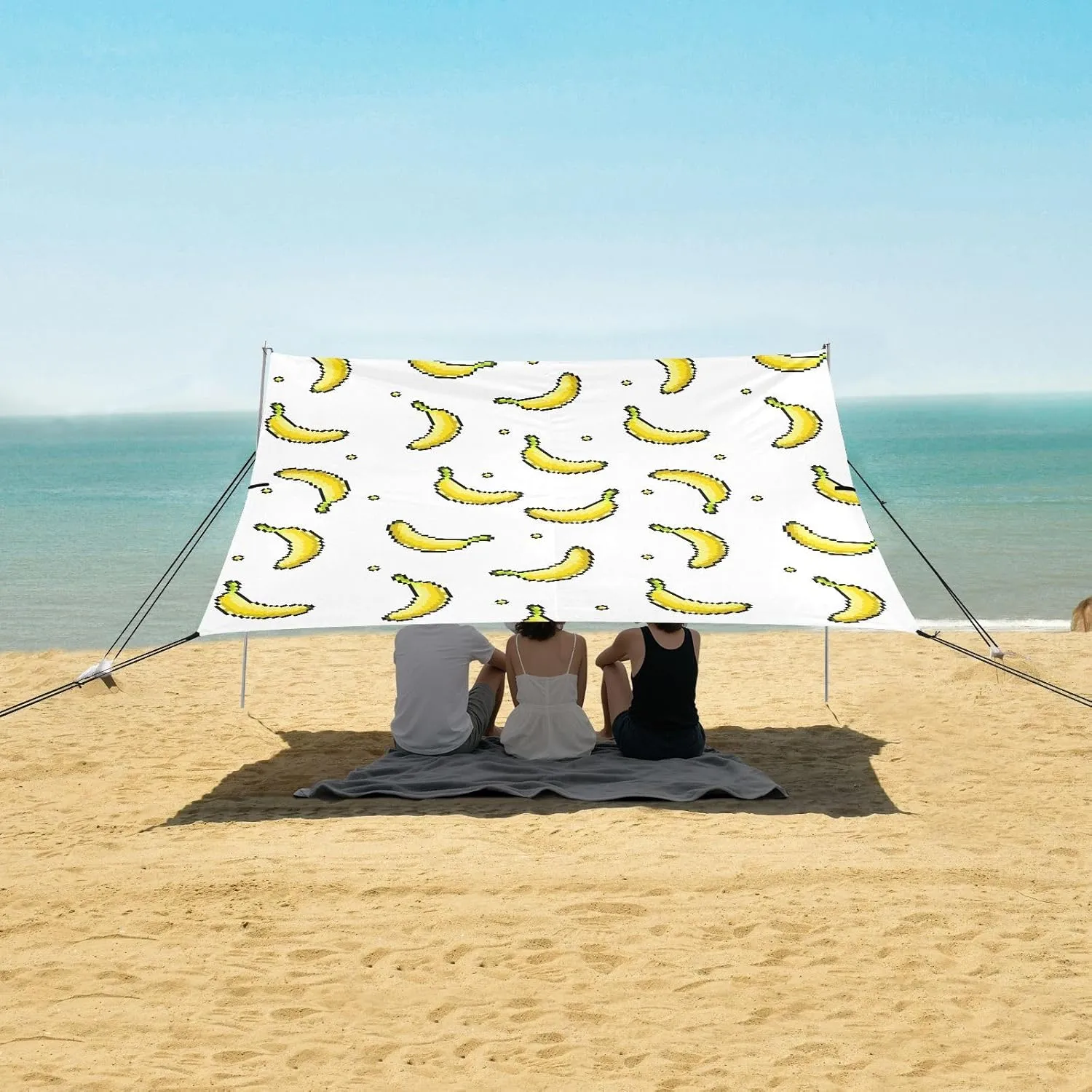 Pixel Yellow Banana Beach Canopy Tent Anti-UV & Wind Resistant, Camping Sun Shelter Easy Setup Portable,Outdoor Shade Tents with Sandbags,Sand Shovels,Ground Pegs & Stability Poles