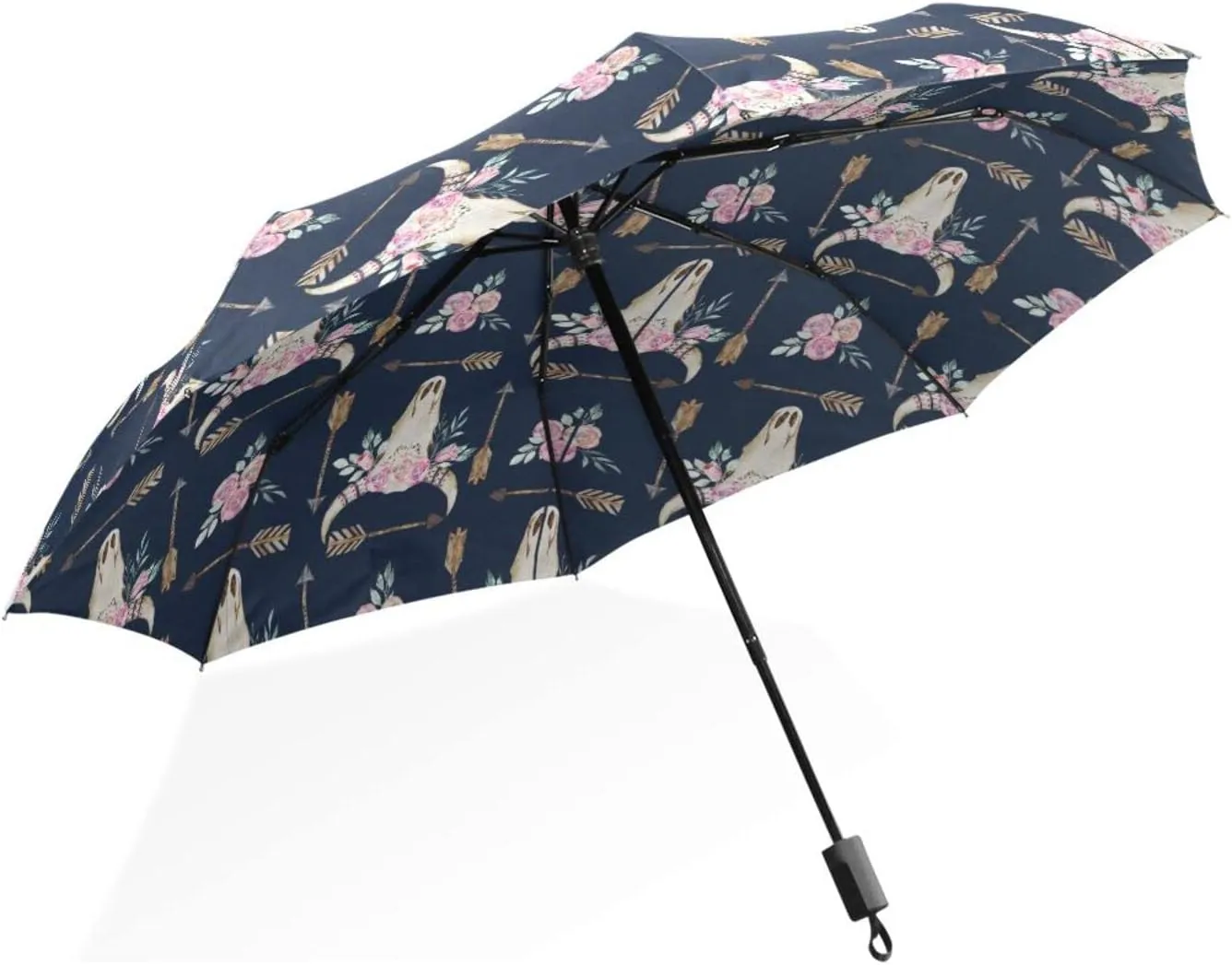 Poeticcity Rain Travel Umbrella, Hand Open Close Windproof Waterproof Folding Umbrella, Compact Canopy Strong Ray Parasol Umbrella