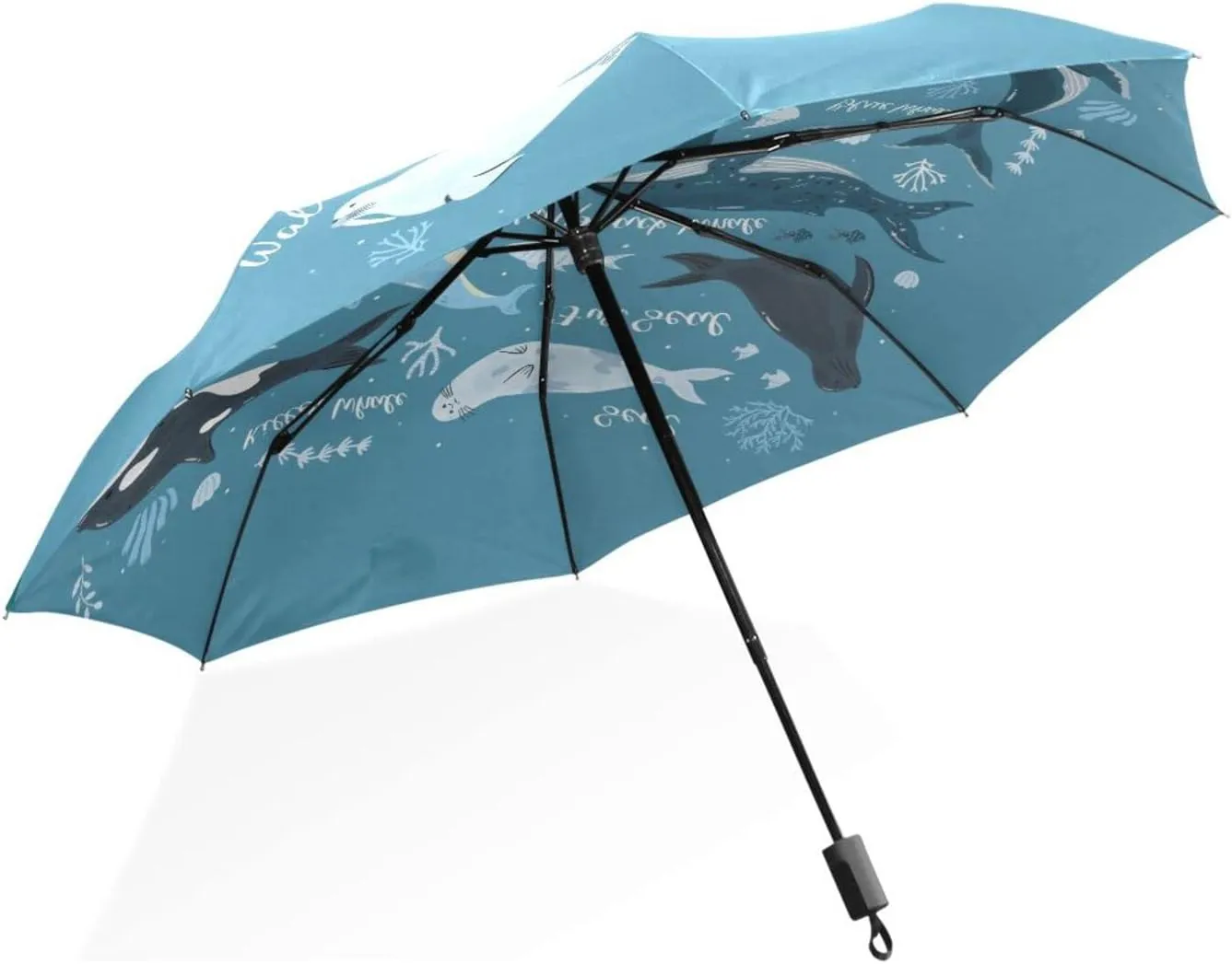 Poeticcity Rain Travel Umbrella, Hand Open Close Windproof Waterproof Folding Umbrella, Compact Canopy Strong Ray Parasol Umbrella