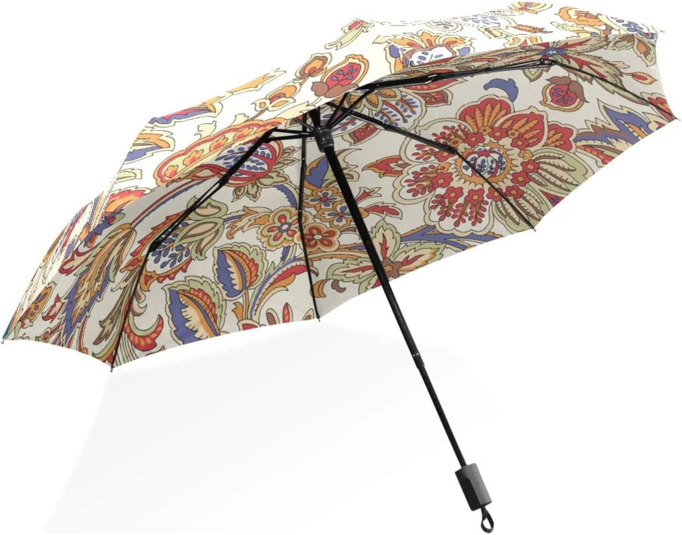 Poeticcity Rain Travel Umbrella, Hand Open Close Windproof Waterproof Folding Umbrella, Compact Canopy Strong Ray Parasol Umbrella