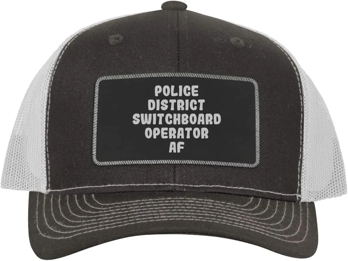 Police District Switchboard Operator AF - Leather Black Patch Engraved Trucker Hat