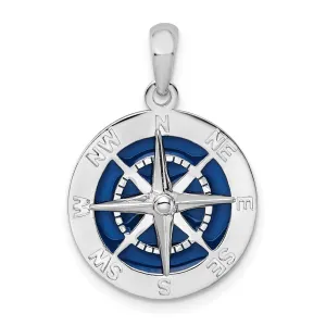 Polished Enameled Compass Charm Pendant in Real 925 Sterling Silver
