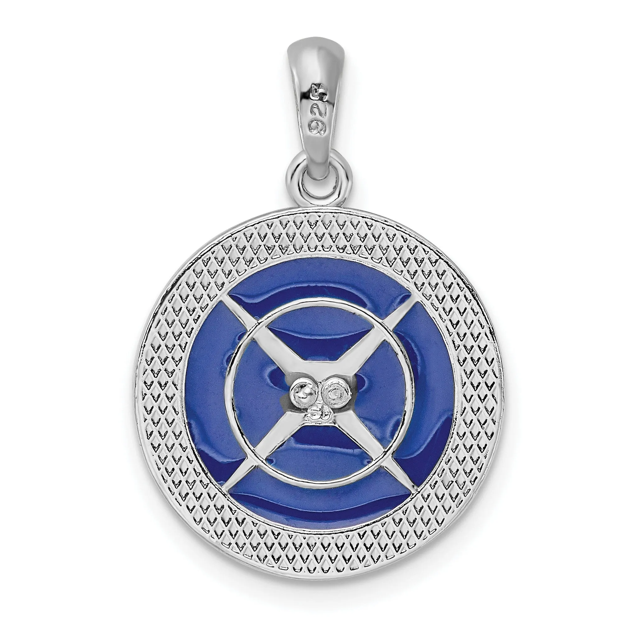 Polished Enameled Compass Charm Pendant in Real 925 Sterling Silver