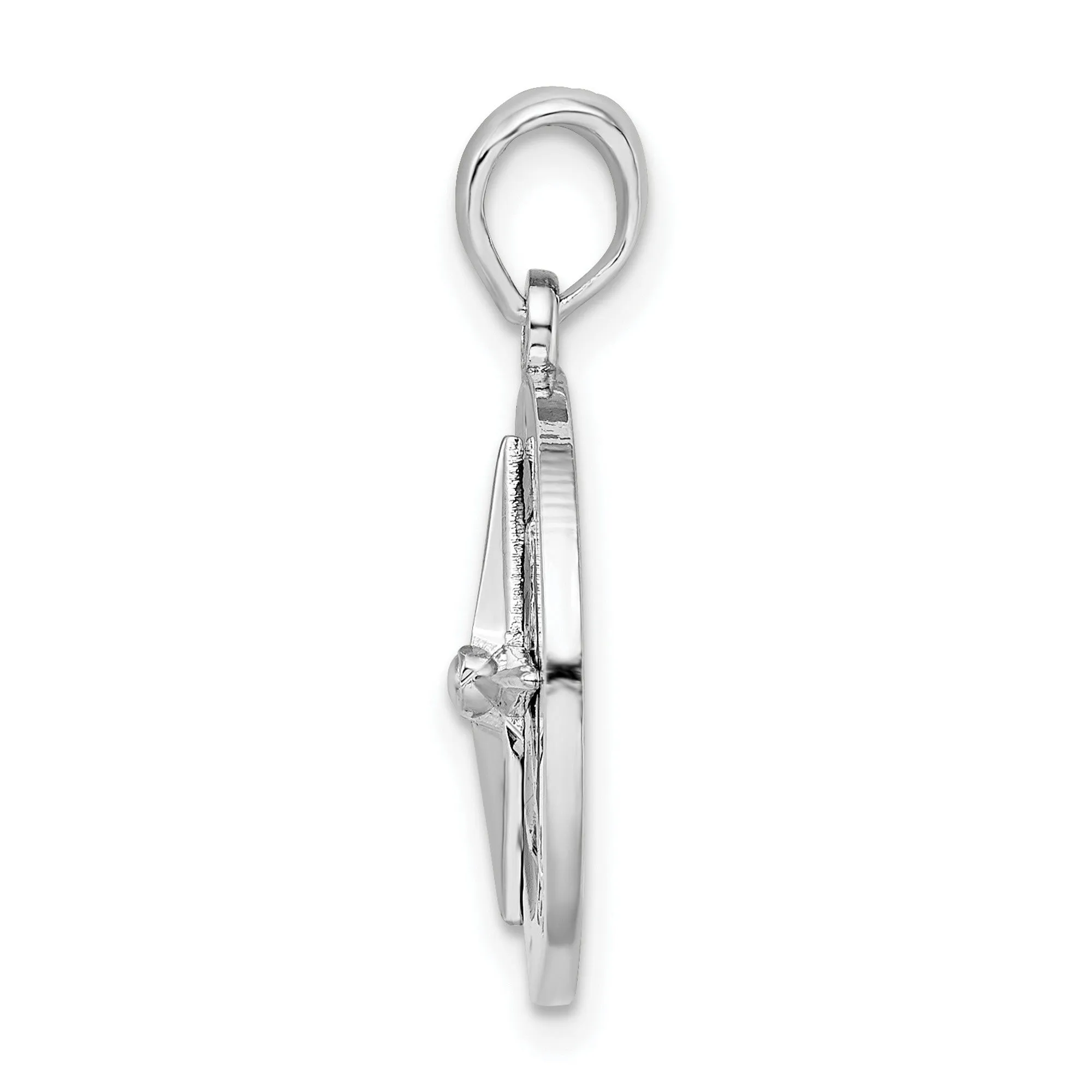 Polished Enameled Compass Charm Pendant in Real 925 Sterling Silver