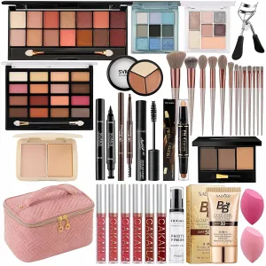 Ponhey All In One Makeup Kit For Woman Girls Teens, Makeup Gift Set for Beginners Teenager with Eyeshadow Lipstick Mascara Eyebrow pencil Portable Cosmetic Bag