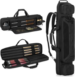 Pool Cue Case Bag Holds 4 Butts and 4 Shafts, 4x4 Pool Cue Bag Backpack with Concealable Shoulder Straps, Billiard Pool Cue Stick Carrying Case Bag with Accessory Pockets