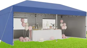 Pop Up Canopy Tent with Awning & Side Walls, 10x20 Heavy Duty Canopy UPF 50  All Season Wind Waterproof Commercial Outdoor Street Vendors Party Tents for Parties Canopy with Roller Bag, Blue