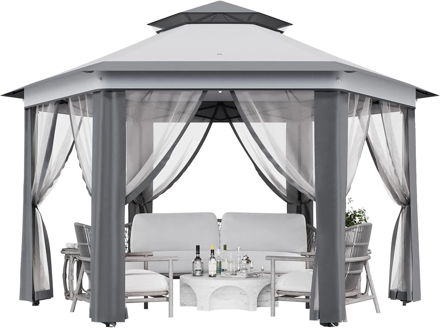 Pop-Up Gazebo 13 * 13 ft 6 Sided, Canopy Tent with Mesh Windows & Portable Carry Bag, Adjustable Tent Outdoor Pergola for Backyard & Patio Furniture (Light Gray   Dark Gray)