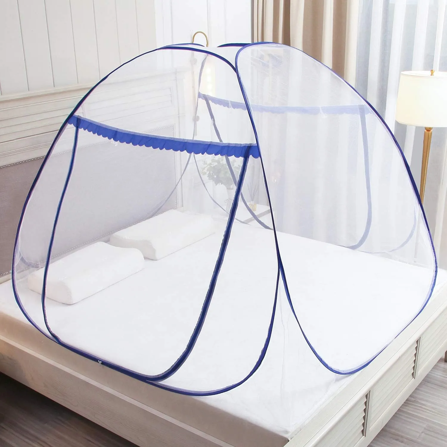 Pop-up Mosquito net Double Bed,L79 x W71 x H59 in Double Door Zip Portable Tent Travel Mosquito net Free-Standing use one Compartment to Install Suitable for Bedroom no Hooks.L200*W180*H150CM