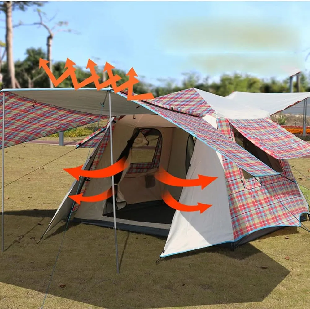 Pop Up Tents with Porch for Camping Waterproof Instant Tent 3-4 Person Double Layer for Family Automatic Tent Easy Setup for Camping Hiking Mountaineering Beach, Green