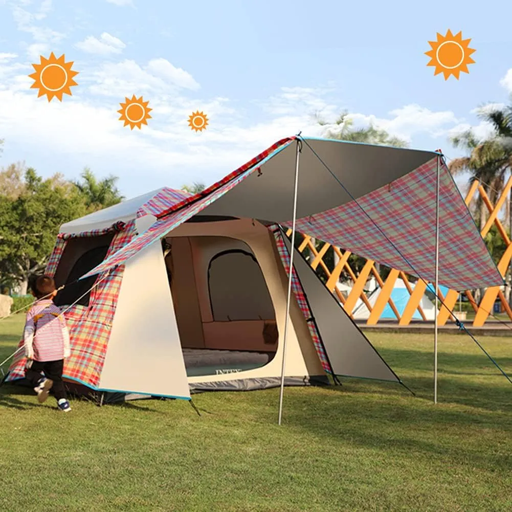 Pop Up Tents with Porch for Camping Waterproof Instant Tent 3-4 Person Double Layer for Family Automatic Tent Easy Setup for Camping Hiking Mountaineering Beach, Green