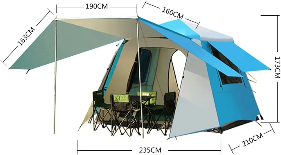 Pop Up Tents with Porch for Camping Waterproof Instant Tent 3-4 Person Double Layer for Family Automatic Tent Easy Setup for Camping Hiking Mountaineering Beach, Green