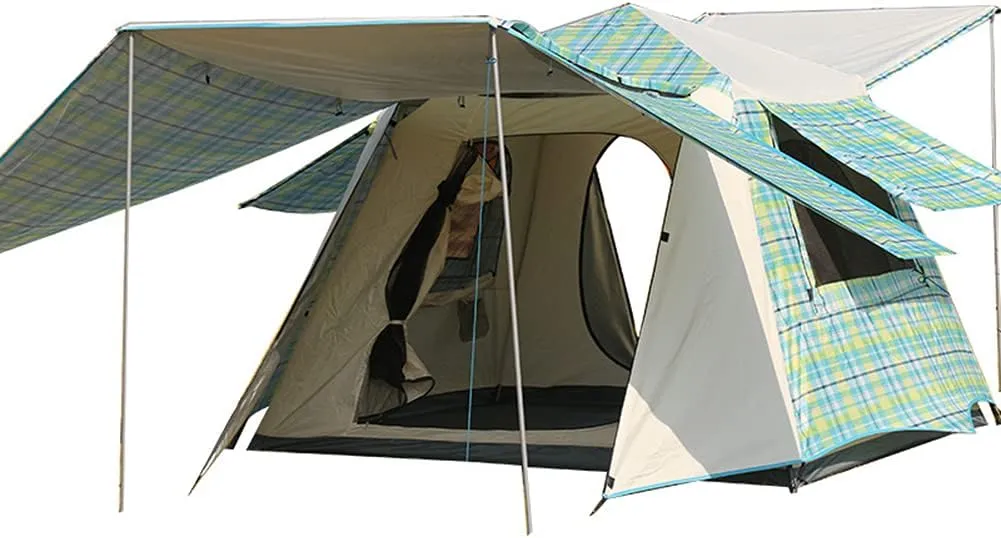 Pop Up Tents with Porch for Camping Waterproof Instant Tent 3-4 Person Double Layer for Family Automatic Tent Easy Setup for Camping Hiking Mountaineering Beach, Green