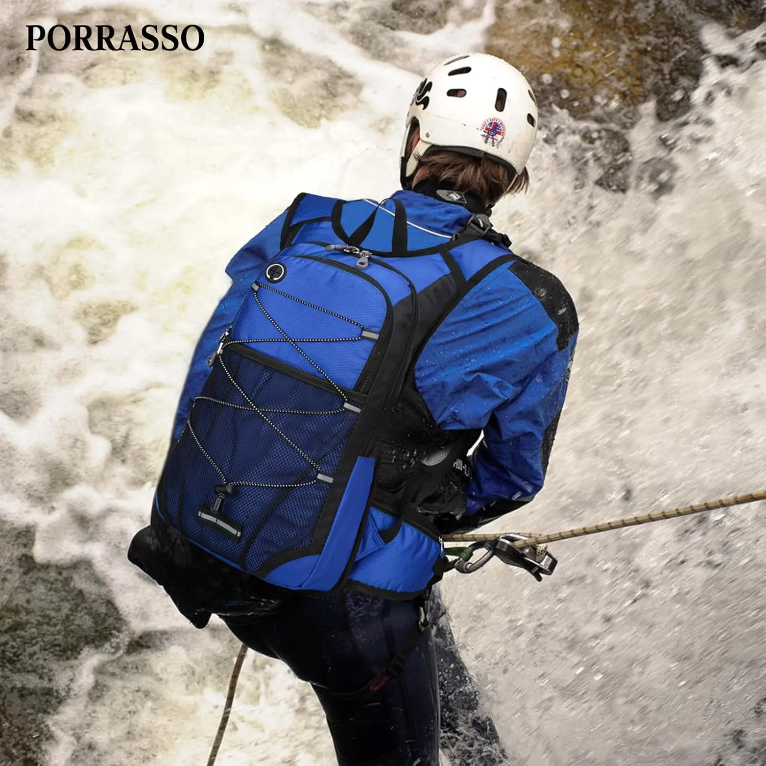 PORRASSO Hiking Backpack 19L Waterproof Daypack Rucksack with Earphone Hole Breathable Backpack for Women Men Trekking Cycling Climbing Outdoor Sports Royal Blue