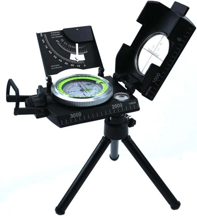 Portable Compass,Waterproof Compass with Aluminum Tripod and Cloth Bag for Hiking Camping Climbing Exploring Geology Outdoor Activities, Olive
