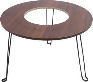 Portable Foldable Barbecue Table, 60 x 46.5 x 30cm Iron Carbon Steel Walnut Wood Cooking Tea Table for Outdoor Indoor BBQ Party Camping Picnic, Round Metal Table 3 in 1