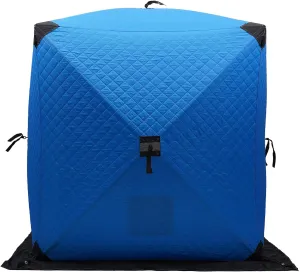 Portable Ice Fishing Tent, 3-Person Shelter With Windproof Fabric Strips, Protect Against Water/Cold Wind, 35 Square Feet Insulated Area for Winter Fishing (Blue)