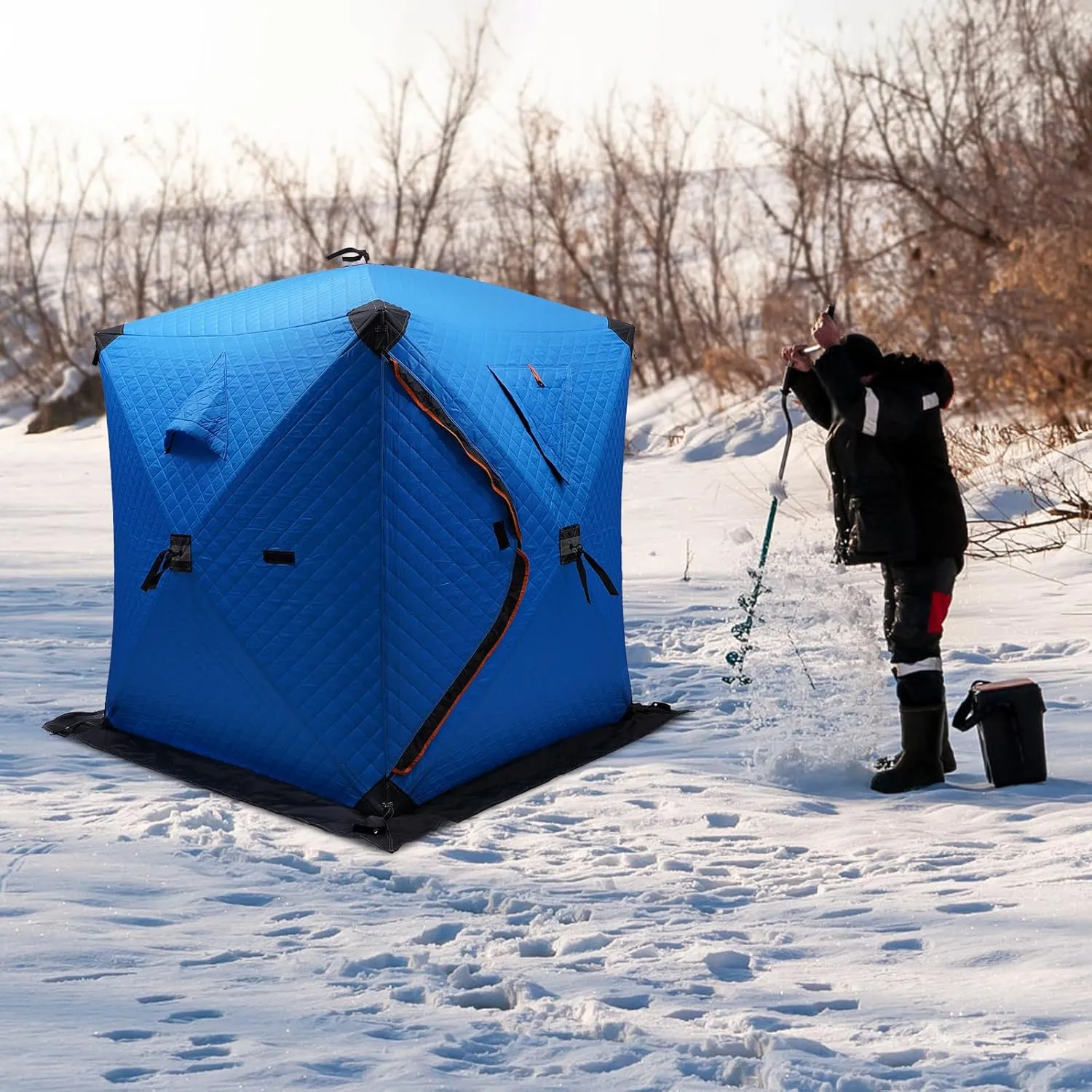 Portable Ice Fishing Tent, Ice Shelter for 2 Person, Insulated Ice Fishing Shelter Thermal Ice Fishing Shanty with Insulated Layer, Backpack and Carry Bag for Ice Fishing Winter Fishing