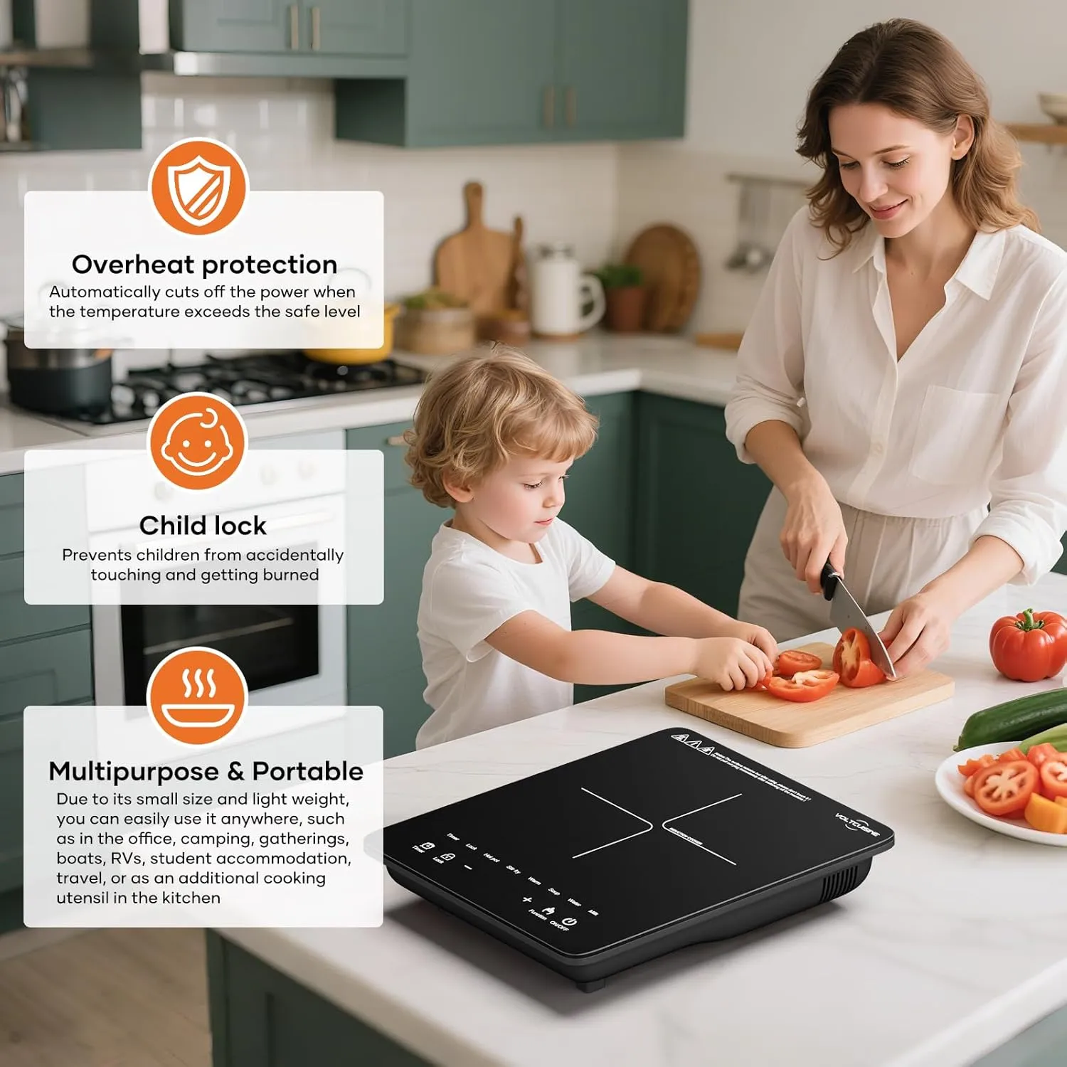 Portable Induction Cooktop, 1200W Hot Plate Electric Stove for Countertop, Precision Top Induction Burner, Powerful with 8 Preset Power Levels, Child Safety Lock,Independent Timer