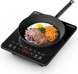 Portable Induction Cooktop, 1200W Hot Plate Electric Stove for Countertop, Precision Top Induction Burner, Powerful with 8 Preset Power Levels, Child Safety Lock,Independent Timer