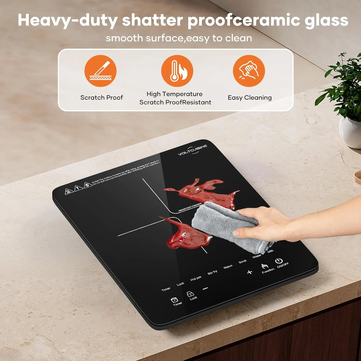 Portable Induction Cooktop, 1200W Hot Plate Electric Stove for Countertop, Precision Top Induction Burner, Powerful with 8 Preset Power Levels, Child Safety Lock,Independent Timer