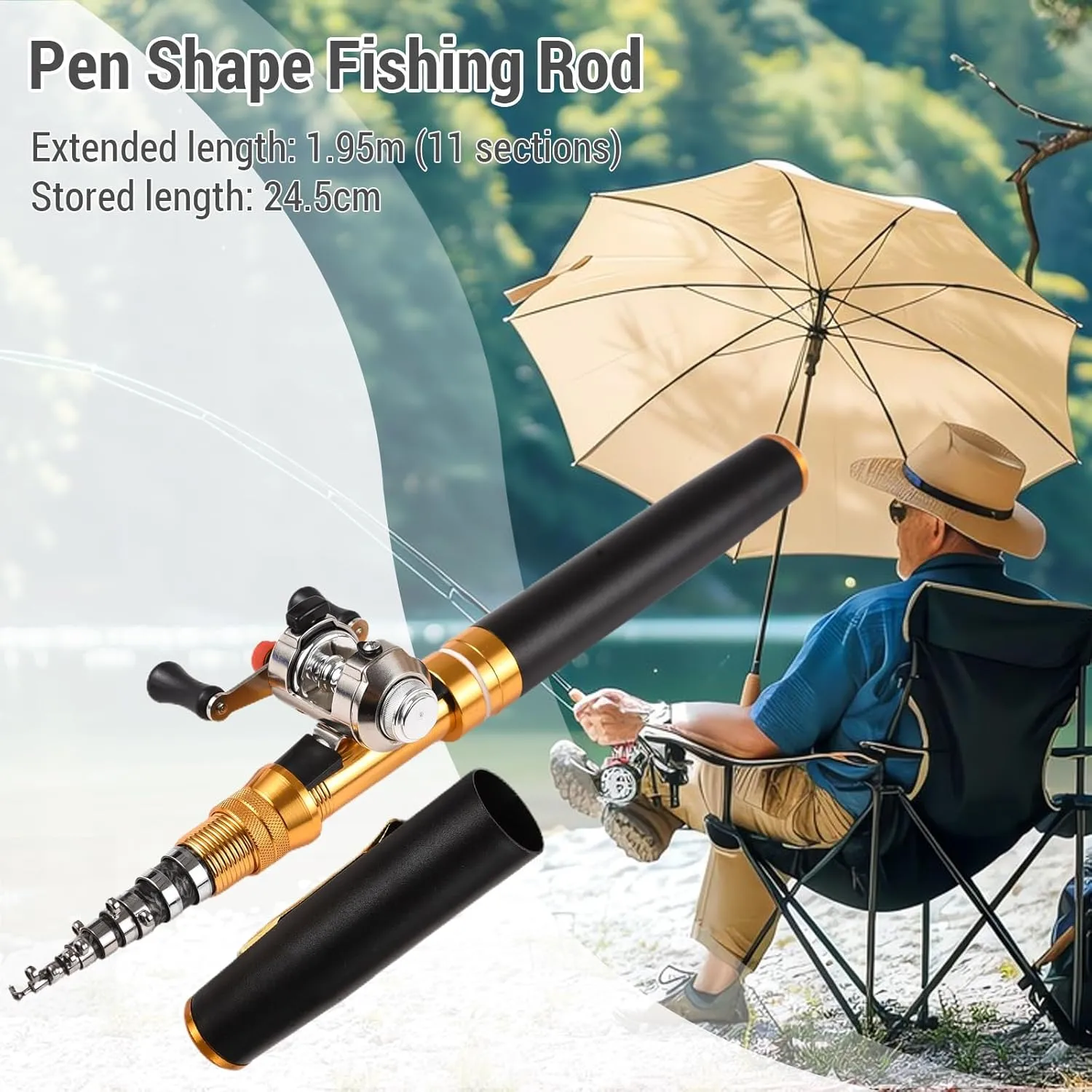 Portable Pocket Telescopic Fishing Rod | 1.95m Pen Shape Rod & Reel Combo | Compact for Boat/Dam/Ice Fishing | Mini Travel Fishing Gear with 100m Nylon Line