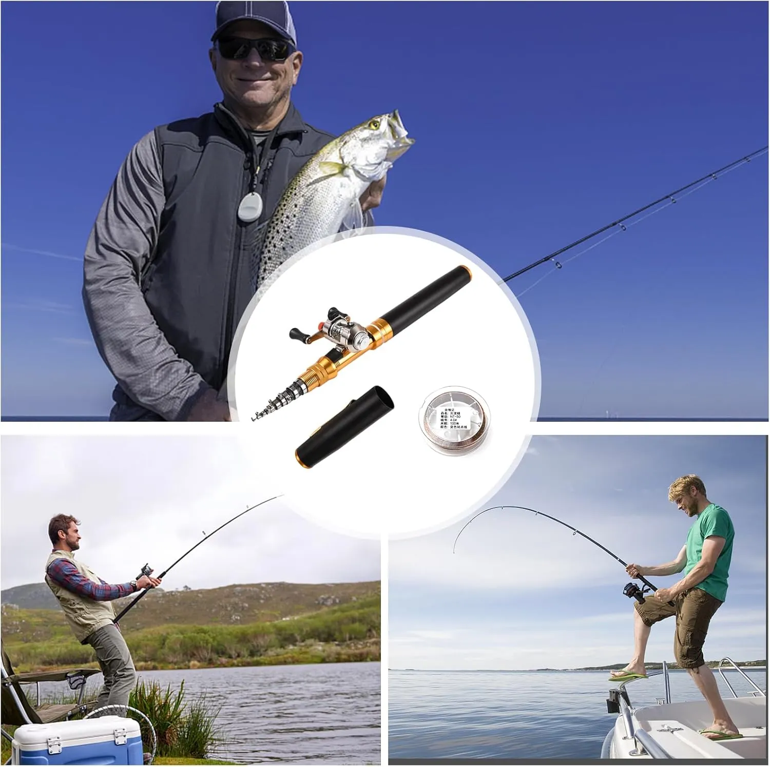 Portable Pocket Telescopic Fishing Rod | 1.95m Pen Shape Rod & Reel Combo | Compact for Boat/Dam/Ice Fishing | Mini Travel Fishing Gear with 100m Nylon Line