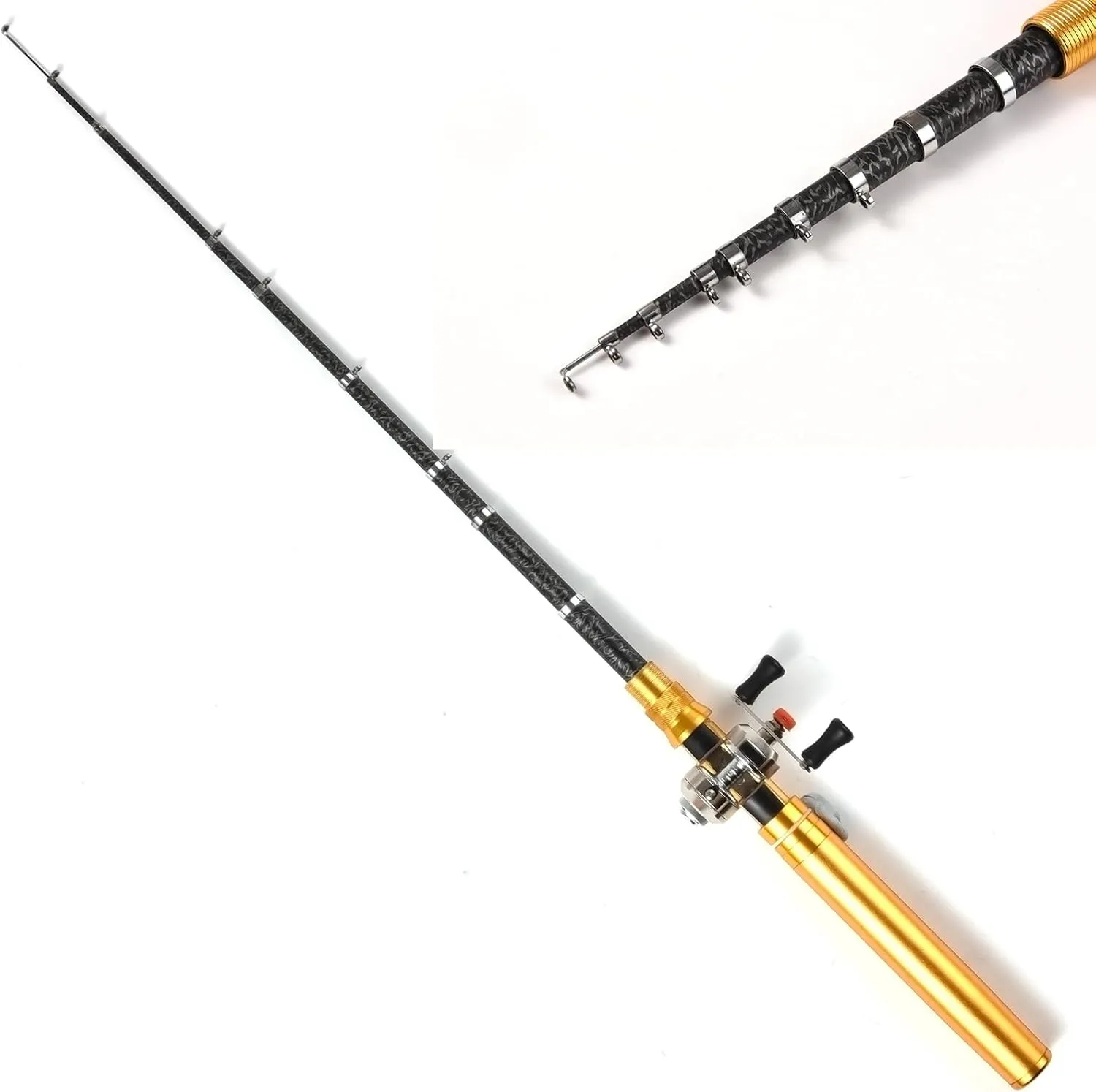 Portable Pocket Telescopic Fishing Rod | 1.95m Pen Shape Rod & Reel Combo | Compact for Boat/Dam/Ice Fishing | Mini Travel Fishing Gear with 100m Nylon Line