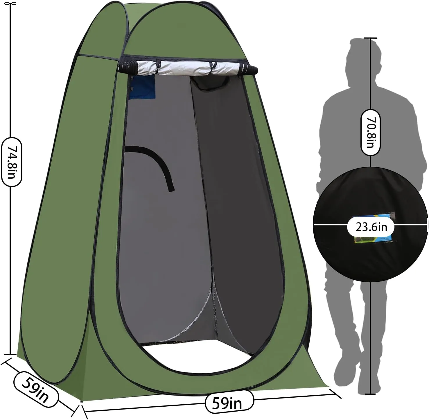 Portable Pop Up Privacy Tent, Outdoor Camping Bathroom Toilet Shower Tent Spacious Dressing Changing Room for Hiking Beach Picnic Fishing, Instant Rain Shelter with Carrying Bag-