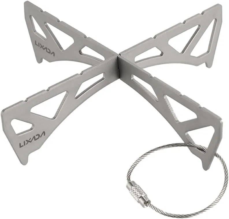 Portable Stove Bracket, Titanium/Stainless Steel Cross Stand, 3x3.2x4.9 Inches, 27 Grams