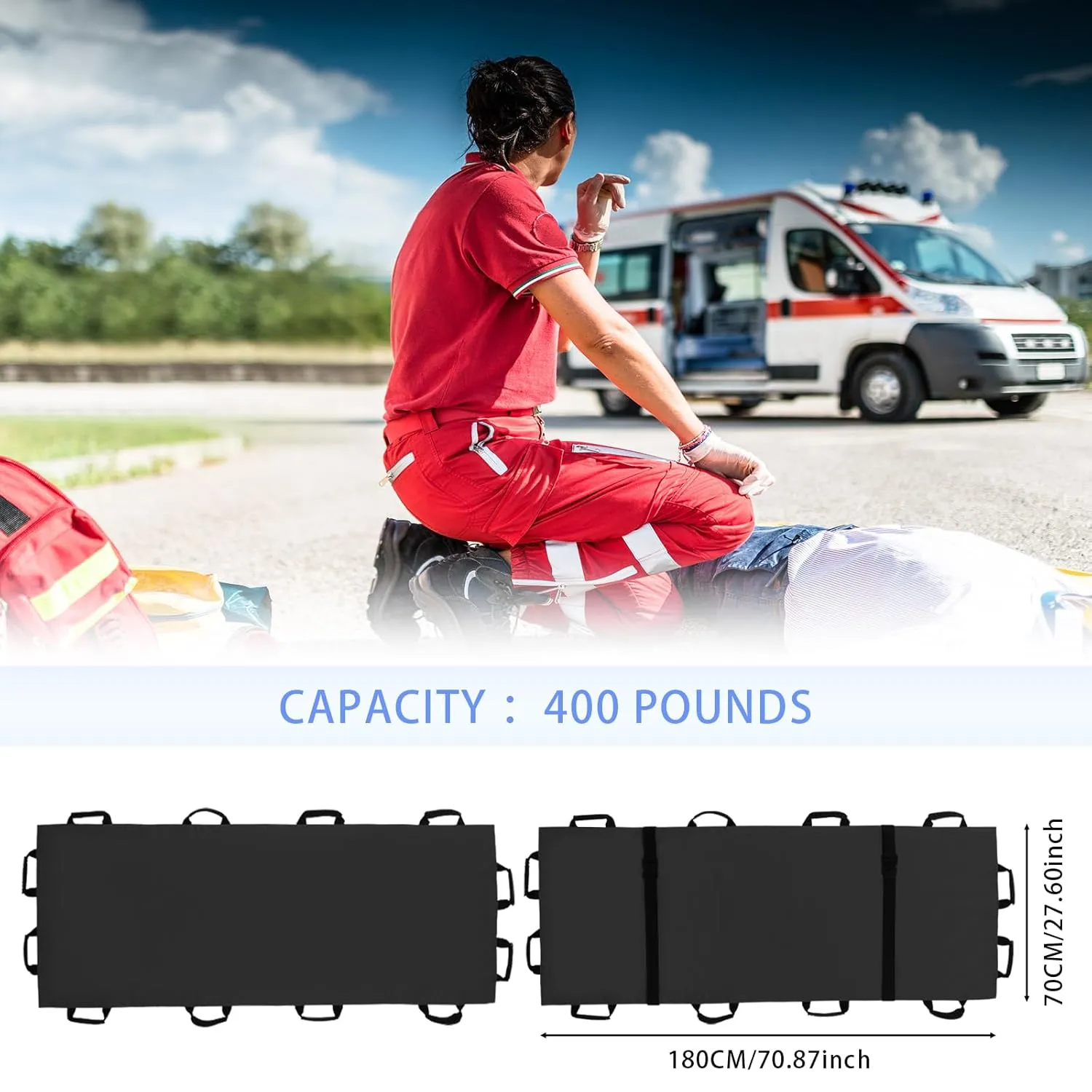 Portable Transport Stretcher with 12 Rubber Handles & Carrying Bag – Dog Stretcher & Gurney, Patient Animal Mover for Emergency Casualty Evacuation, 400lbs Capacity（Black）