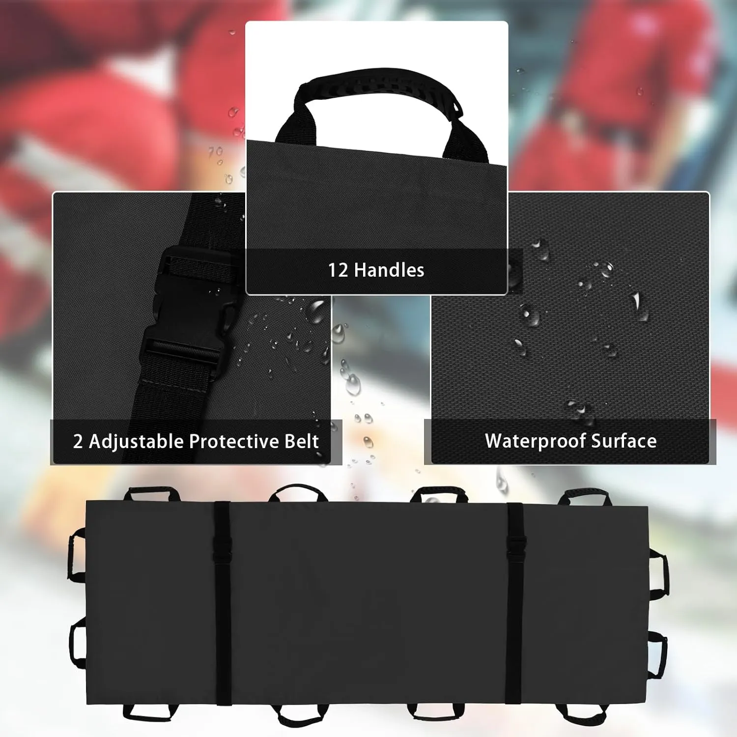 Portable Transport Stretcher with 12 Rubber Handles & Carrying Bag – Dog Stretcher & Gurney, Patient Animal Mover for Emergency Casualty Evacuation, 400lbs Capacity（Black）