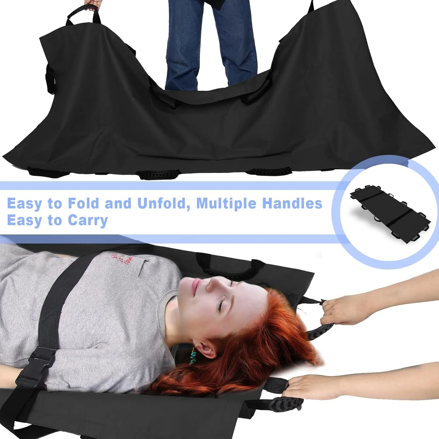 Portable Transport Stretcher with 12 Rubber Handles & Carrying Bag – Dog Stretcher & Gurney, Patient Animal Mover for Emergency Casualty Evacuation, 400lbs Capacity（Black）