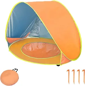Portable UV-Resistant Baby Beach Tent, Beach Puddle Pool Toddler with Canopy, Pop up Portable Shade Pool, UV Protection Sun Shelter Infant Beachs Essentials Accessories with Toys Set(Style 9,Set1)