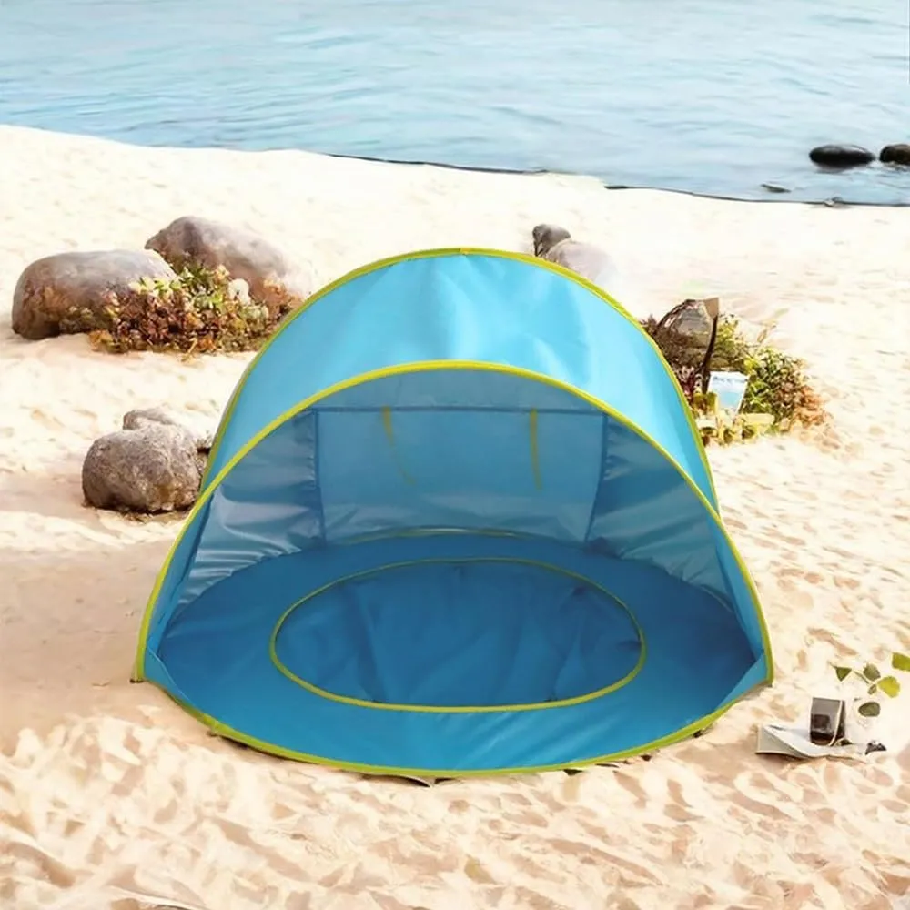 Portable UV-Resistant Baby Beach Tent, Pop up Portable Easy Set Kids Shade Pool, Mono Baby Beach Tent Pop up with Pool, UV Protection Dome for Babies Kids Infant Toddlers(G,Set 2)