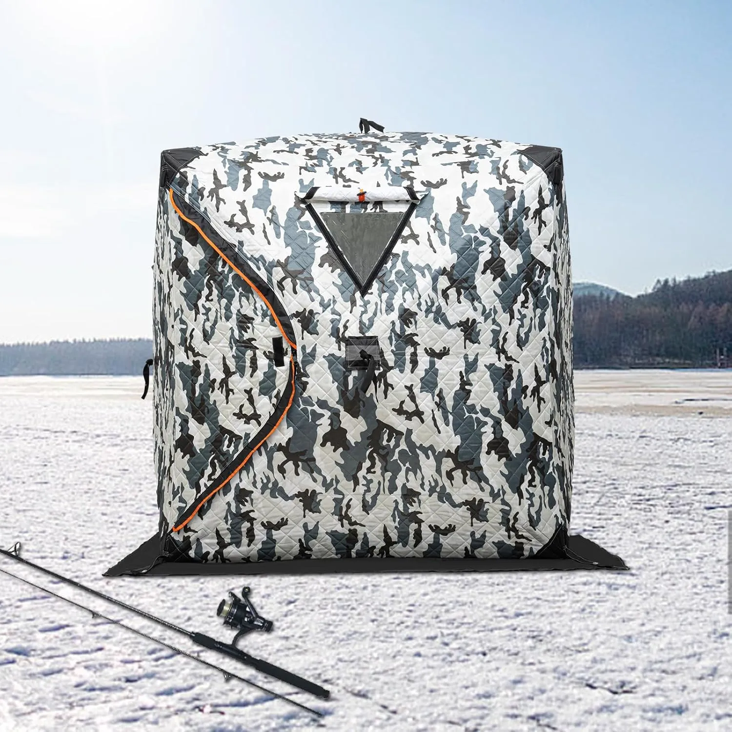 PortableIce Fishing Shelter 1-2 Person Thermal Portable Ice Shanty Ice Shack with Insulated Layer for Ice Fishing Winter Fishing Windproof & Waterproof